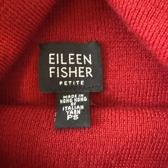 Eileen Fisher Women’s Petite S Merino Wool Red Mock Neck Sweater Winter Holiday - Picture 4 of 9